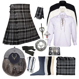 Herrbröllopskilt, skotskt kiltset med hjorthuvud, 10-delad klänning, traditionell kilt, finns i över 80 tartanfärger