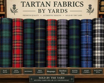 Telas de tartán por metros, 54" de ancho, material de lana acrílica de las Tierras Altas escocesas. Telas de tartán disponibles en más de 100 tartanes de clanes.