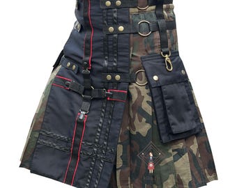 Men's Military Camouflage Utility Kilt Tactical Hybrid Heavy Duty Camo Kilt Sizes 28" to 62" With Custom Length