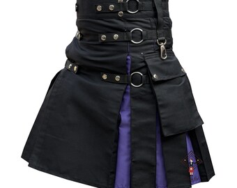 Men's Gothic Hybrid Purple Pleats Utility Kilt - Sizes 28" to 62" With Custom Length and In Different Pleats Colors