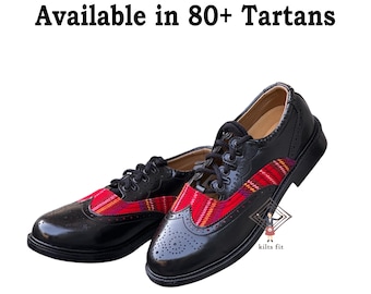 Men's Black Ghillie Brogues Formal Dress Shoes - Leather Kilt Tartan Shoes - Lace up Dress Shoes For Men Available In 100+ Tartan Colors
