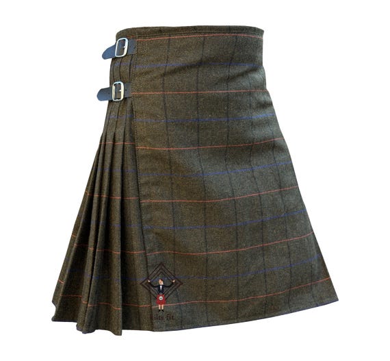 Men's Brown Tweed Wool Kilt - Scottish 8 Yard Adjustable Straps Kilt Sizes 28" to 62" With Custom Length