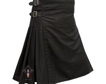 Men's Solid Black Wool Traditional 8 Yard Scottish Kilt Sizes - Custom Highland Wool Kilt 28" to 62" With Custom Length