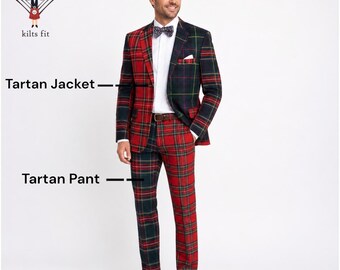 Men's Scottish Tartan Jacket With Tartan Trouser - Wedding Jacket And Pant Dress Available In 80+ Tartans