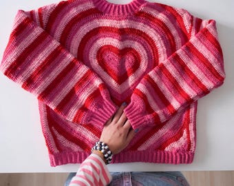 Crochet Heart Sweater Pattern PDF - DIY Cozy Pullover - Valentine’s Day Crochet Sweater - Instant Download Pattern