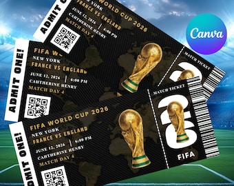 Aangepast ticket WK 2026 | Wedstrijddagticket | Bewerkbare verjaardagsvoucher voor hem | Digitale download | Voetbalcadeau