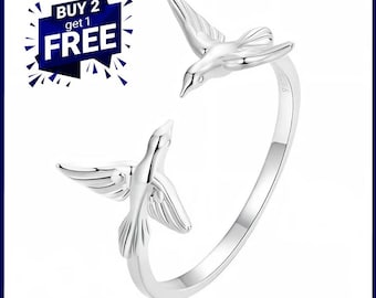 Anillo de colibrí ajustable - Plata de ley 925