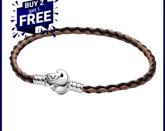 Braunes, geflochtenes Armband mit Löwenkönig-Anhängern, Anhänger für Armbänder, silberner Anhänger, Pandora-Anhänger