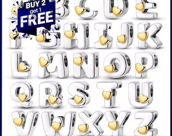 Silver Alphabet Letter Charm with Gold Heart