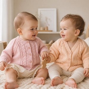 Girl's Raglan Sleeve Cardigan Knitting Pattern – V-neck and Round Neck Two Pretty Styles - Sizes 3 months to 4 years old (PDF Pattern)