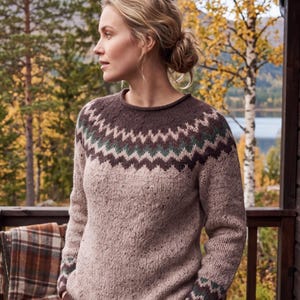 Nordisk Fair Isle-tröja stickmönster, sömlös tröja uppifrån och ner (PDF-nedladdning)
