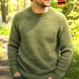 Easy Men's Sweater Knitting Pattern, Wool Raglan Jumper PDF,  Crew Neck Sweater, Beginner Top-Down Knit, Sizes XS-5XL PDF Instant Download