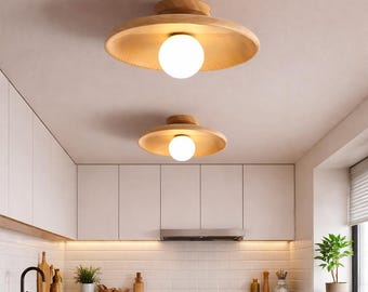 Modern Walnut Wood Ceiling Light, Log Style Flush Mount Lamp, Hallway Aisle Lighting