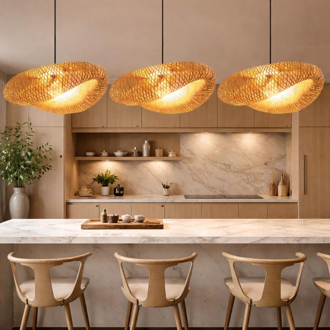 Handmade Bamboo Weaving Pendant Light, Vintage LED Chandelier for ...