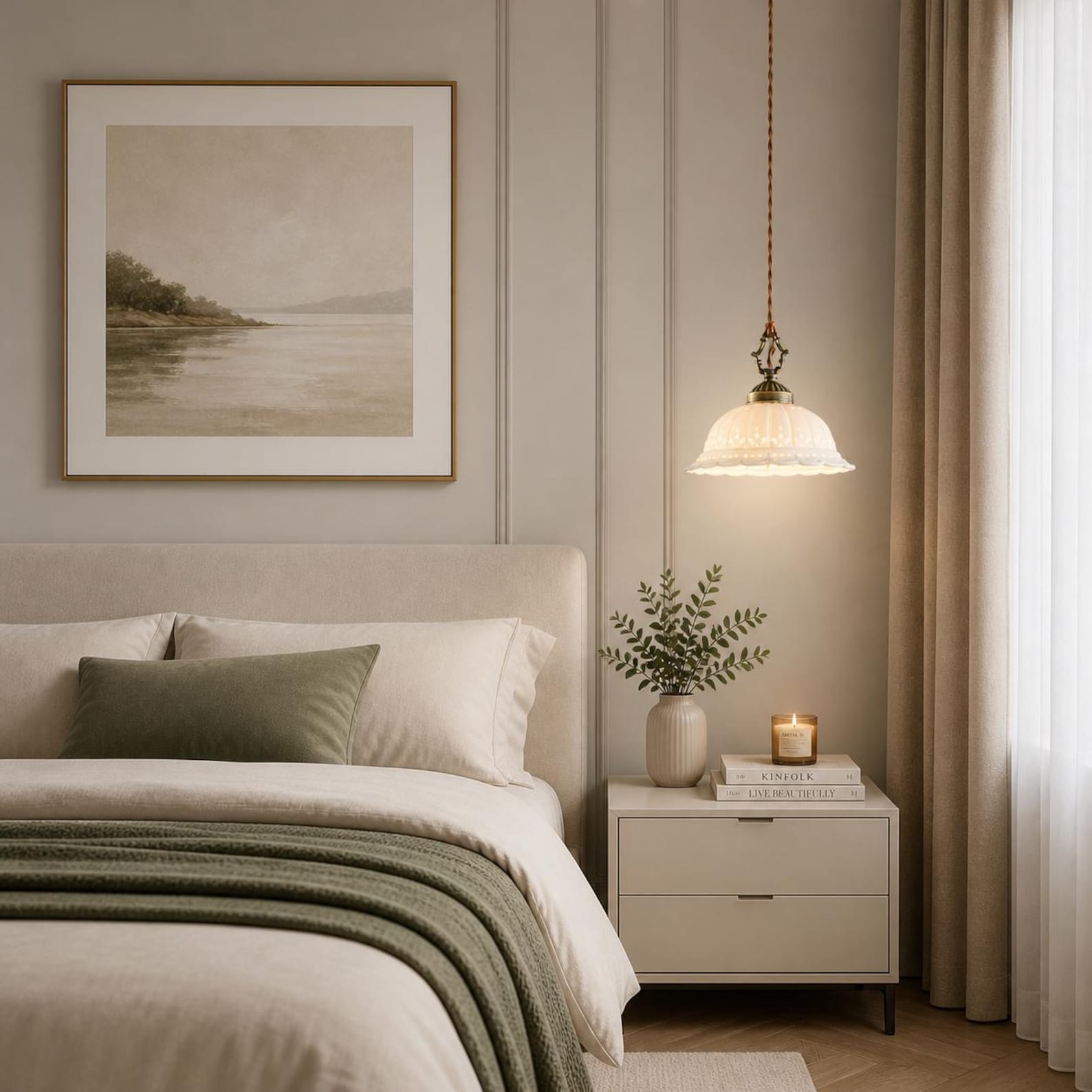 Ceramic Pendant Light: Retro Scalloped Dome, E27 Kitchen Lighting