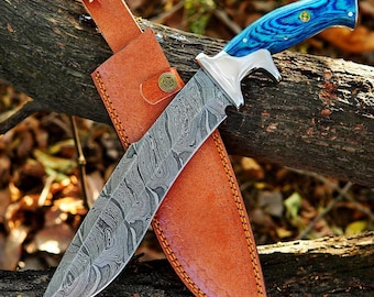 Handgemaakt damascus jachtmes, damascus bowiemes, Halloweencadeau, verjaardag huwelijkscadeau bruidsjonkers, verjaardagscadeau, cadeau voor hem