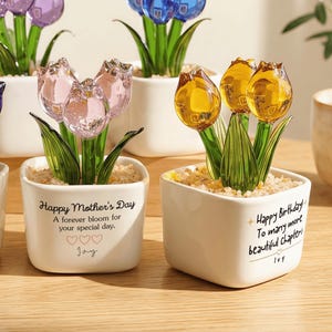 Personalized Glass Tulip, Custom Mother's Day Gift for Mom, Best Friend Birthday Present, Miniature Floral Desk Decor