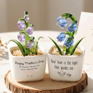 Personlig liljekonvalj i glas, personlig mors dag-present till mamma, handgjord blomma för alltid, unik mormorspresent