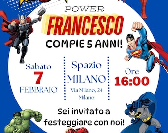 Invito digitale  per festa Supereroi - Modificabile