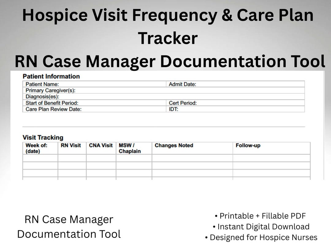 Hospice Nurse Documentation Form | Visit Frequency & Care Plan Tracker ...