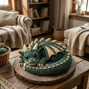 Sleeping Dragon Crochet Pattern PDF, Realistic Amigurumi Dragon, Curled Plush Fantasy Toy, Digital Download, Intermediate