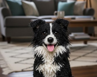ボーダーコリーのかぎ針編みパターンPDF、リアルな犬の編みぐるみパターン、白黒の犬のぬいぐるみチュートリアル、子犬のかぎ針編みパターン
