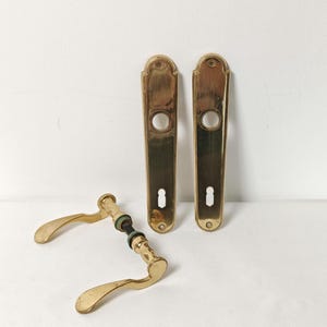 Vintage Brass Door Knob Set, Keyhole Covers, Patina Finish