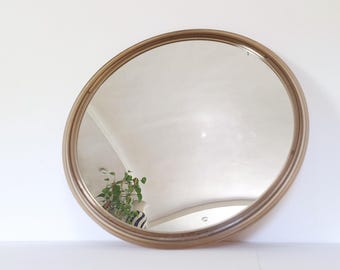 Vintage Runder Wandspiegel / Brauner Kunststoff Rahmen / Mid Century Modern Spiegel / 1970er Jahre Retro