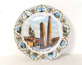 Vintage Bologneser Italien Souvenir Wandteller / Le Torri Asinelli Garisenda Türme / Dekorativer italienischer Porzellanteller