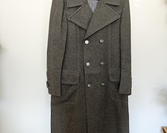 Vintage Grauer Woll Winter Mantel L /XL 80er Jahre, Retro Langer Mantel