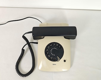 Vintage Iskra ETA81 Telefon mit Wählscheibe / Beige / Feststehendes Telefon / Retro Zuhause / Made in Jugoslawien / 1980er Jahre