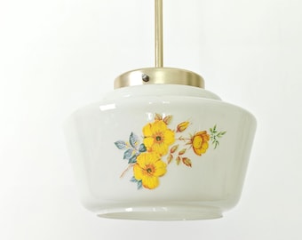 Vintage Floral Glas Pendelleuchte / Mid Century Hängelampe / Retro Deckenleuchte / Vintage Küchen Beleuchtung / 1970er Jahre