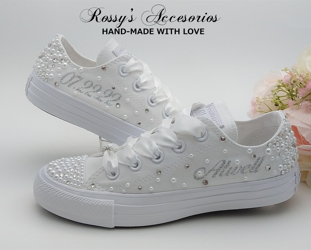 Personalized Pearls Crystal Wedding Converse for Bride / White - Etsy