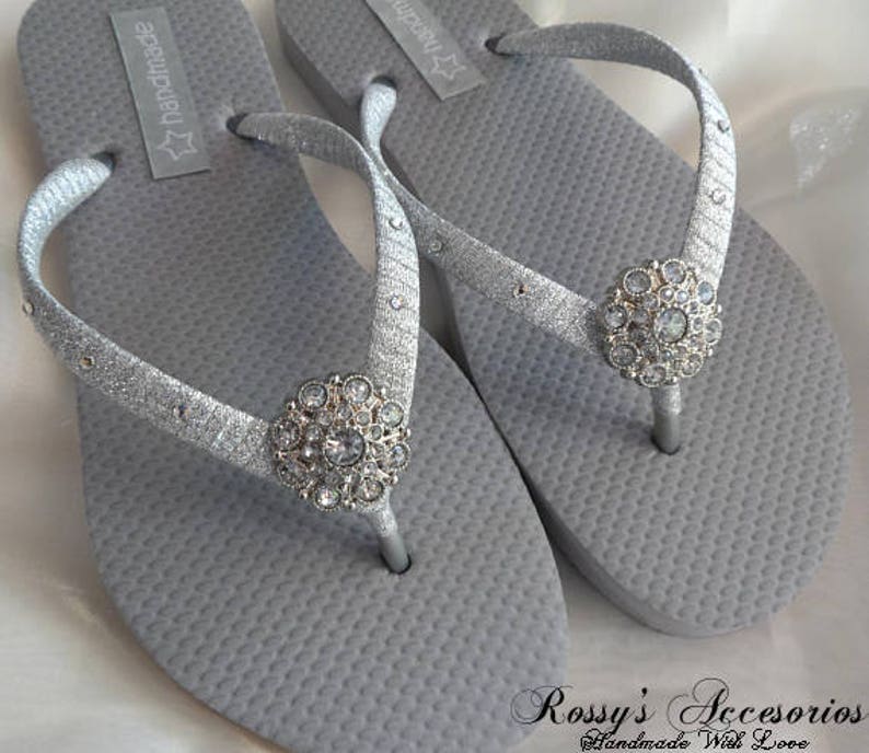 Silver Wedding Party Flip Flops Bridal Shower Flip Flops Etsy