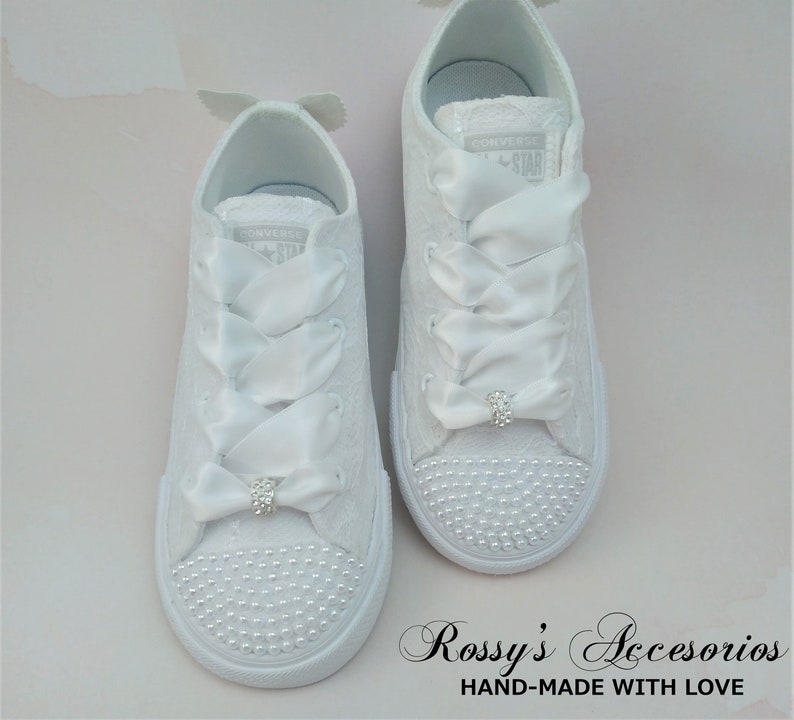 Converse Shoes for Toddler Girls / White Canvas Lace Converse Etsy