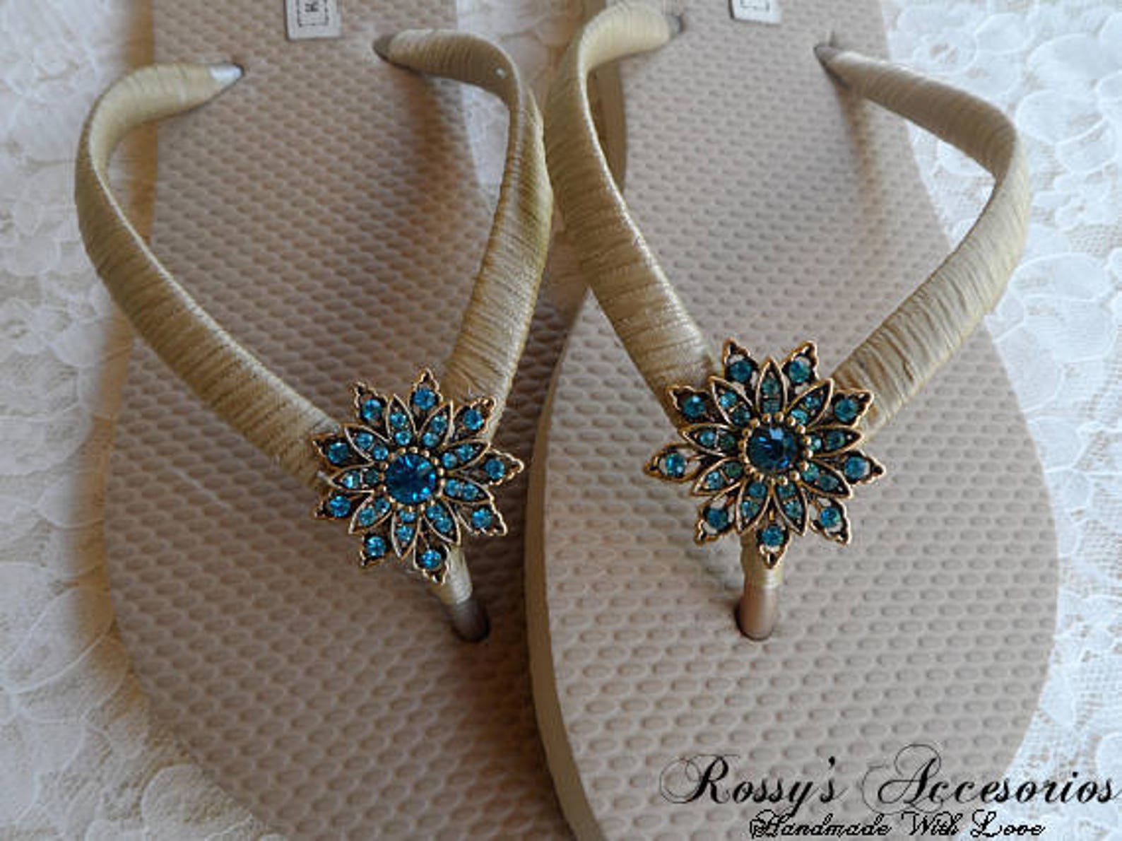 Gold Wedding Flip Flops / Bridal Turquoise & Gold flip flops / | Etsy