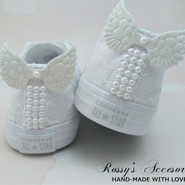 Converse Shoes For Toddler Girls / White Canvas Lace Converse /Flower Girl White Lace Sneakers/First Communion Shoes/Baby Baptism Shoes.