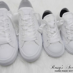 Custom Matching White Converse  / White Canvas Lace Converse /Wedding Lace Converse  / No Stripes / Custom Sneakers for Mom and Daughter.