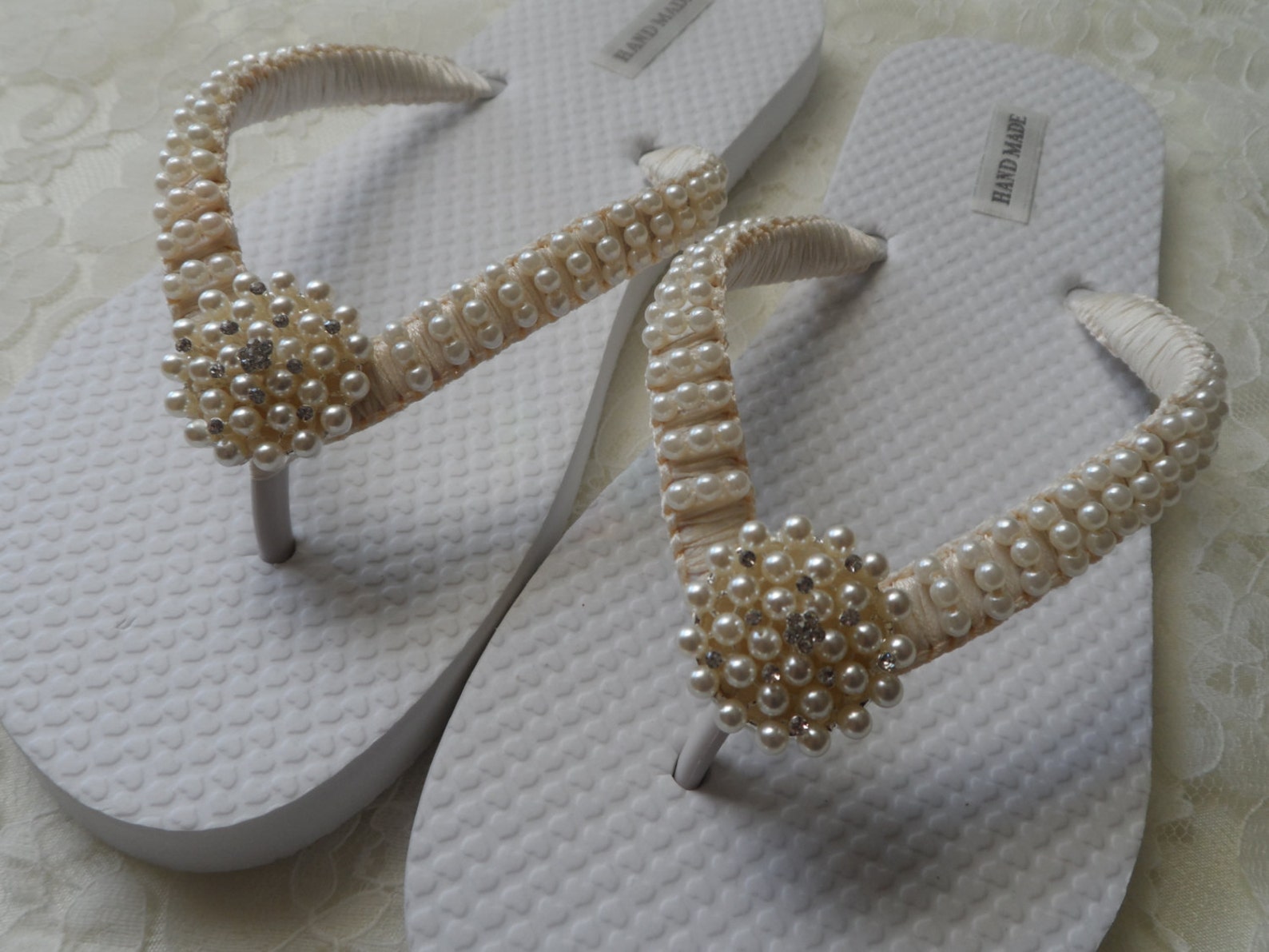 Ivory Pearls Flip Flops / Wedding Sandals Pearls Rhineston | Etsy