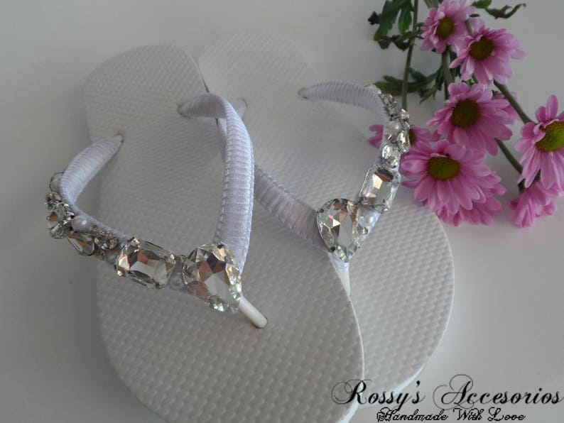 White Rhinestone Wedding Flip Flops / Beach Wedding Flip Flops | Etsy