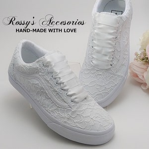 White Lace  OLD SKOOL  Wedding Vans / Wedding Vans Sneakers For Bride / White Lace Vans Sneakers / Wedding Authentic Vans.