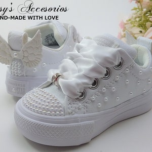 Converse Shoes For Toddler Girls / White Leather Converse /Flower Girl White Sneakers /First Communion Shoes / Baptism Shoes