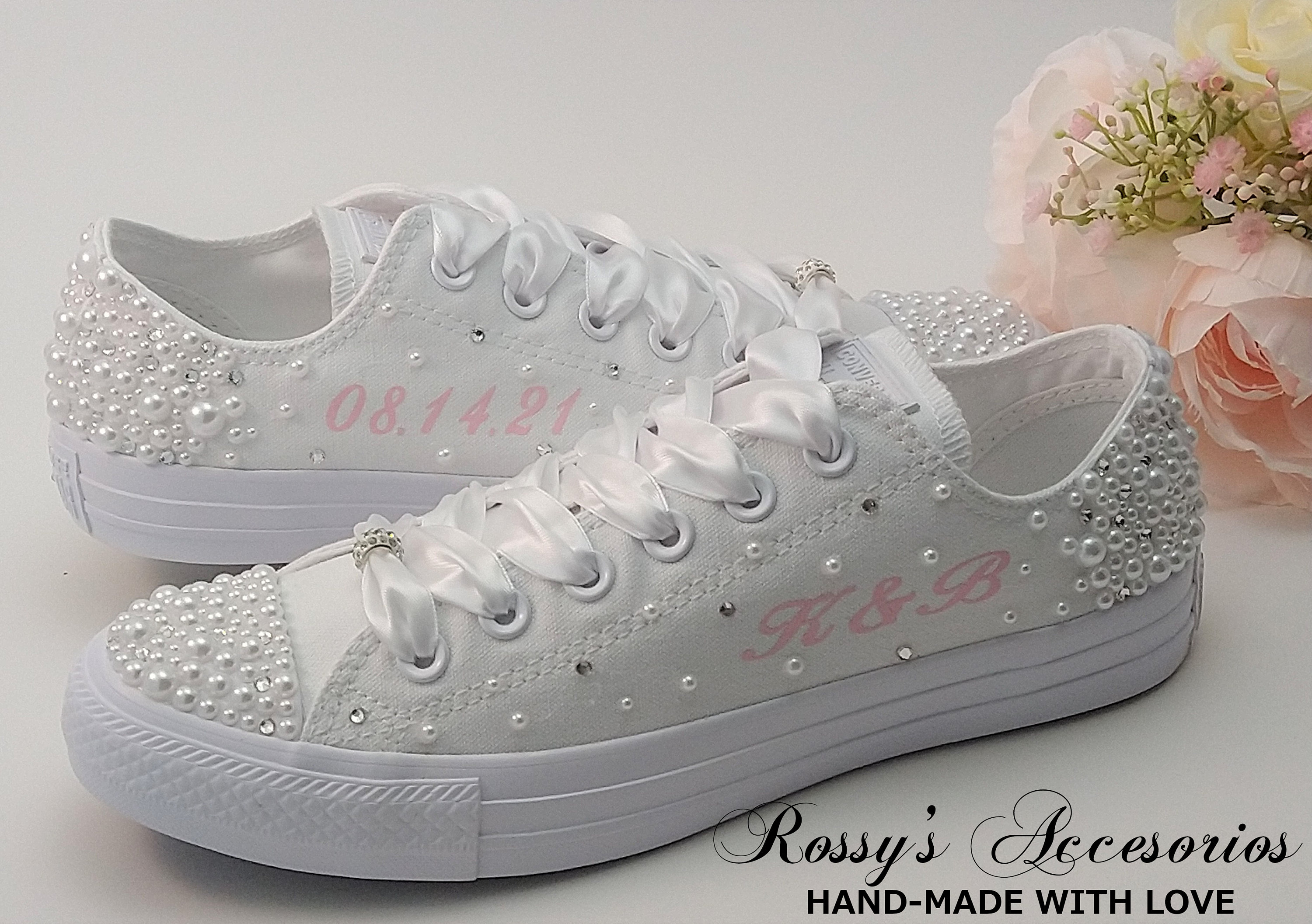 Personalized Pearls Crystal Wedding Converse for Bride / White | Etsy