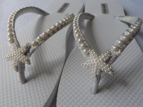 Bridal Ivory Flip Flops / Wedding Pearls Flip Flops / Starfish | Etsy