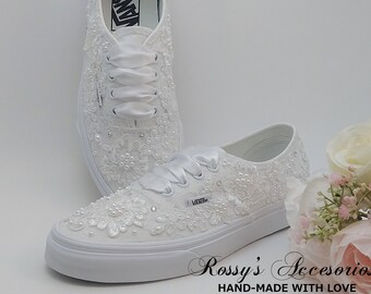 Vans de boda de encaje blanco Zapatillas Vans de boda para novia