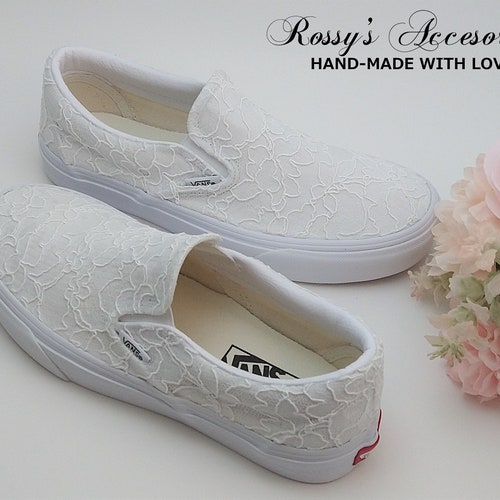 Slip on White Lace Wedding Vans / Lace Vans Slip on Sneakers / Etsy