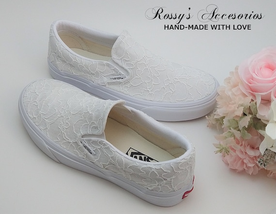 Slip On White Lace Wedding Vans / Vans Slip On Sneakers / - Etsy España