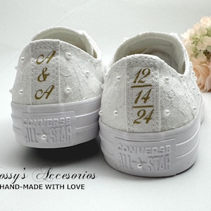 White Pearls Wedding Converse / White Lace Converse  /Wedding Lace Converse  /Converse for Bride /Bridal Converse / Wedding Converse Shoes.
