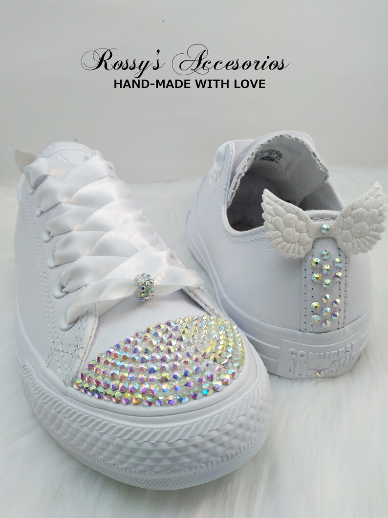 Crystal & Wings Converse Shoes for Toddler Girls/white Leather Etsy