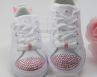 Crystal & Wings Converse Shoes For Toddler Girls / White Leather Converse  / No Stripes / Baby ,Toddler, Little Girls / Sizes, 2-13